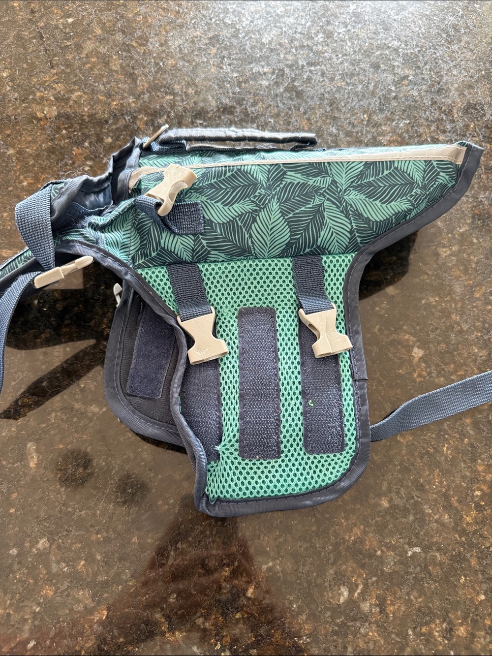 Green Leaf Print Dog Harness life jacket